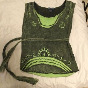 Agan Traders Boho style tank top with side tie; green size M